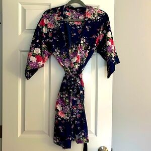 Navy Blue Floral Bridal Robe